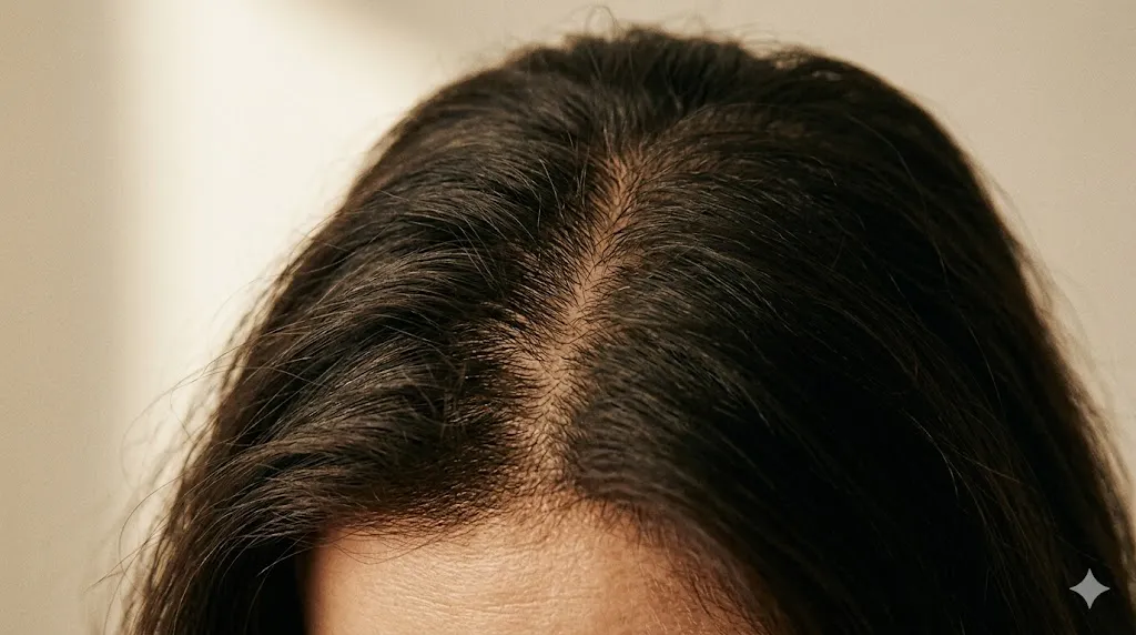 Close-up scalp and hair root editorial macro